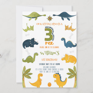 Convites Watercolor Dinossaur Three Rex aniversário de 3 an