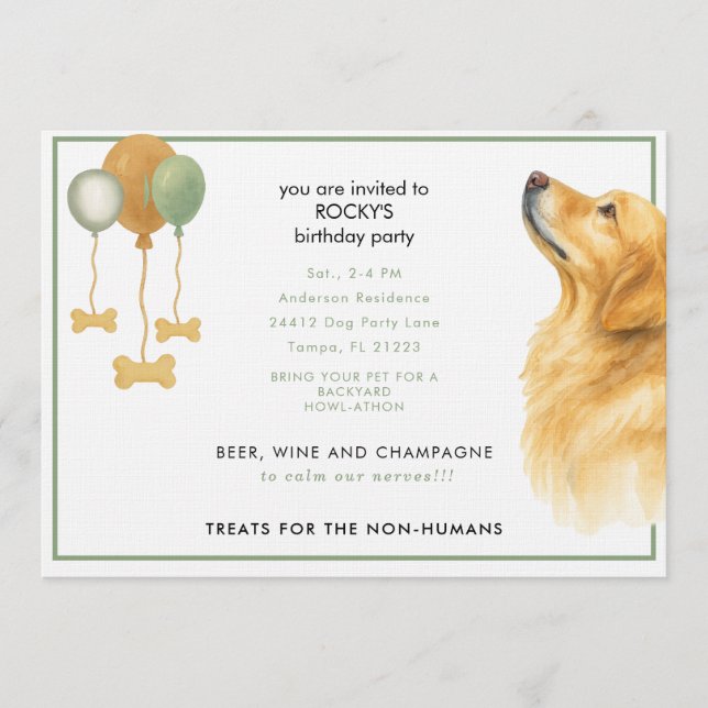 Convites Watercolor Dog Birthday Party (Frente)