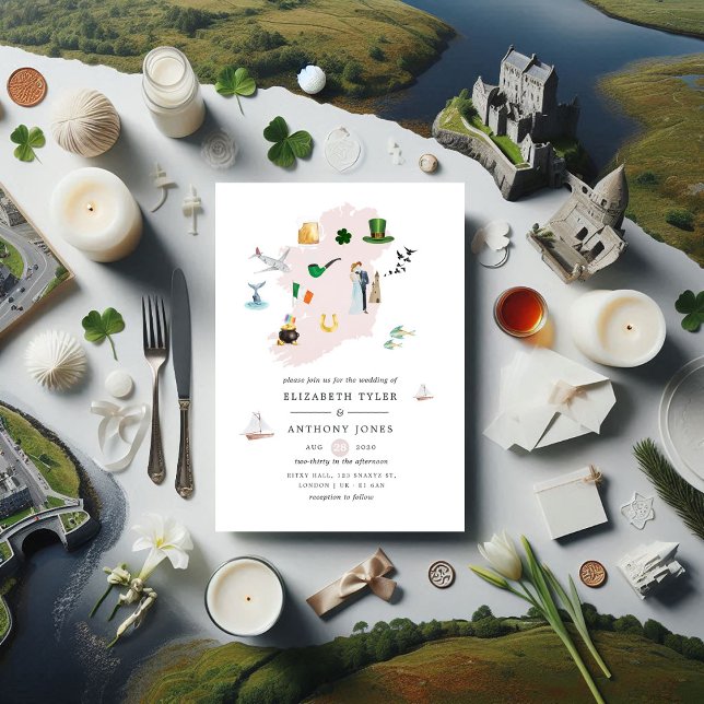 Convites Watercolor Dublin Irlanda Destino Casamento (Watercolor Dublin Ireland Destination Wedding Invitation)