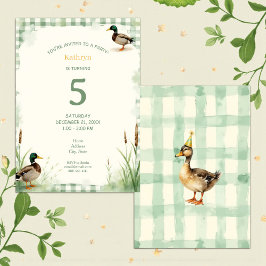 Convites Watercolor Duck Teal, Yellow First Birthday Party