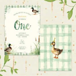 Convites Watercolor Duck Teal, Yellow First Birthday Party