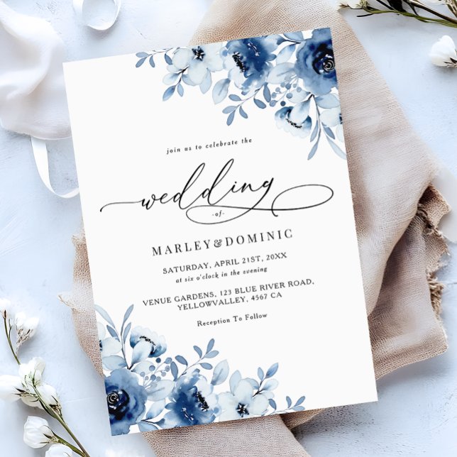 Convites Watercolor Dusty Blue Floral Boho Modern Wedding (Criador carregado)