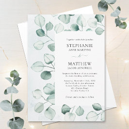 Convites Watercolor Dusty Eucalyptus Deixa Casamento Fronte