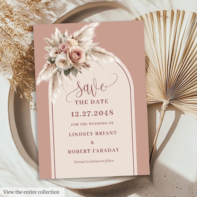 Convites Watercolor Dusty Pink Pampas Grass Save the Date (Watercolor Dusty Pink Pampas Grass Save the Date)