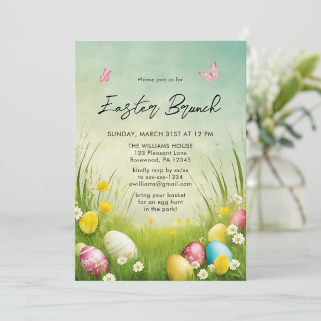 Convites Watercolor Easter Brunch Egg Hunt Invitation (Em pé/Frente)