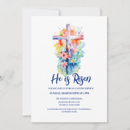 Convites Watercolor Ele é Risen Páscoa Religiosa Floral