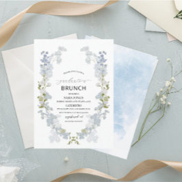 Convites Watercolor Elegant Blue Flars graduation Brunch
