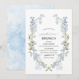 Convites Watercolor Elegant Blue Flars graduation Brunch