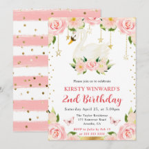 Watercolor Elegant Floral Swan Birthday