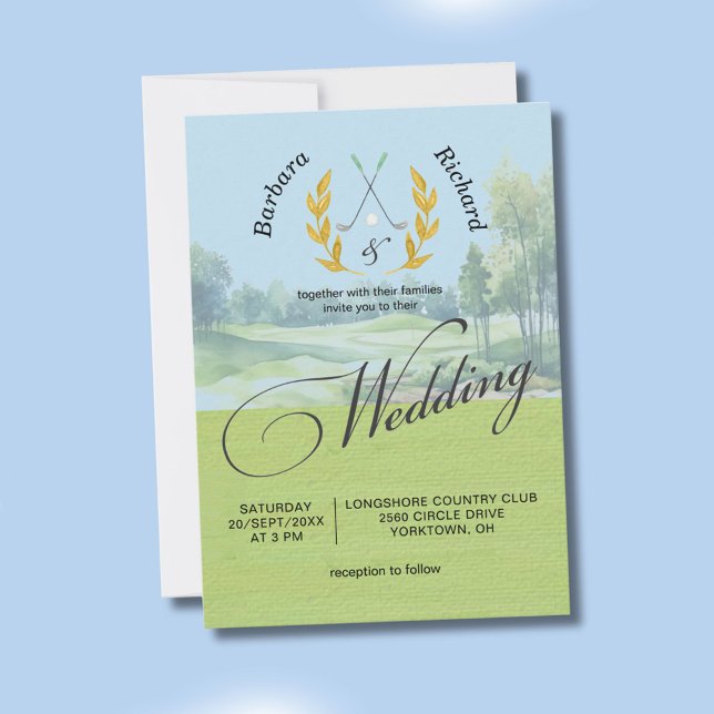 Convites Watercolor Elegant Golf Wedding w/Details  (Criador carregado)