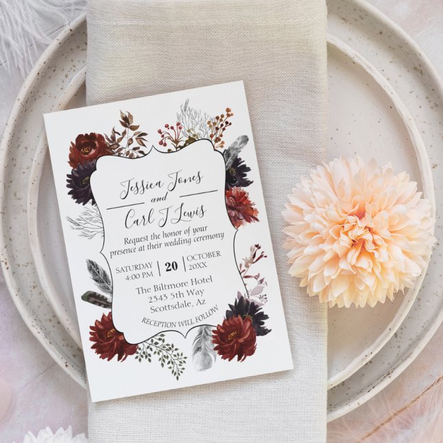 Convites Watercolor Elegant Halloween Floral Boho Burgundy (Criador carregado)