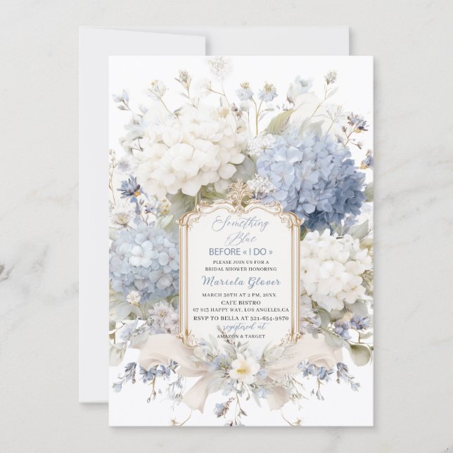 Convites Watercolor Elegant  Something Blue Bridal Shower (Frente)