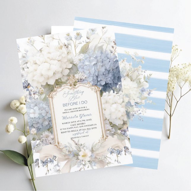 Convites Watercolor Elegant  Something Blue Bridal Shower (Criador carregado)