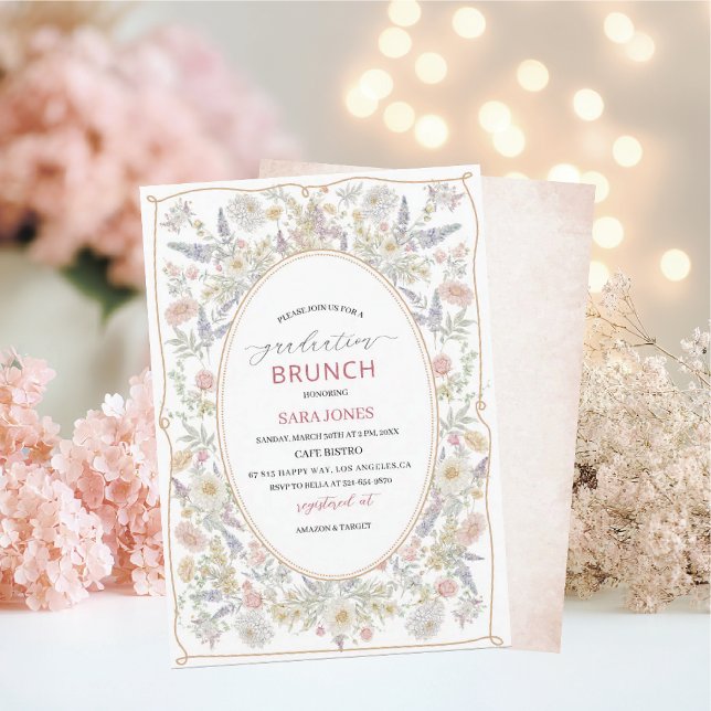 Convites Watercolor Elegant Wildflowers graduatioInvitation (Criador carregado)