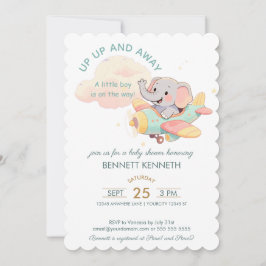 Convites Watercolor Elephant Airplane Boy Invitation