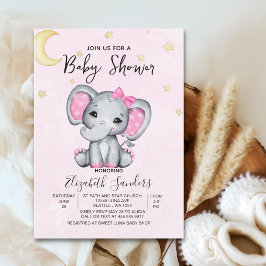 Convites Watercolor Elephant Baby Shower Girl Pink