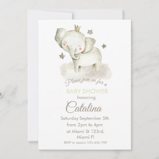 Convites Watercolor Elephant Baby Shower Invitation