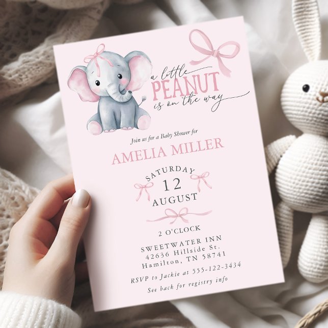 Convites Watercolor Elephant Pink Bow Baby Girl Shower (Watercolor Elephant Pink Bow Baby Girl Shower Invitation)
