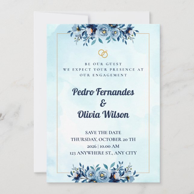 Convites Watercolor Engagement Invitation Card (Frente)
