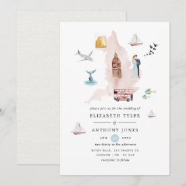 Convites Watercolor England UK London Destino Casamento