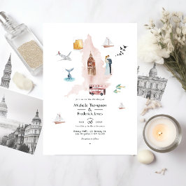 Convites Watercolor England UK London Destino Casamento
