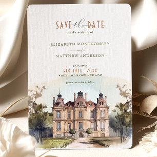 Convites Watercolor English Manor Save the Date Card