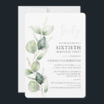 Convites Watercolor Eucalyptus 60º Aniversário<br><div class="desc">Celebre o marco de 60 com graça, elegância e estilo com nossos 60 convites de festas de aniversários personalizados! Projetados especificamente para esta ocasião monumental, nossos convites misturam a beleza da natureza com o elegante charme das celebrações contemporâneas. No coração dessa design está a folhagem do eucalipto, símbolo de harmonia...</div>
