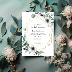 Convites Watercolor Eucalyptus Anemone Geometric Wedding