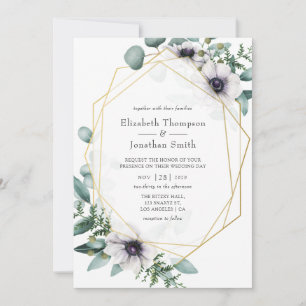 Convites Watercolor Eucalyptus Anemone Geometric Wedding