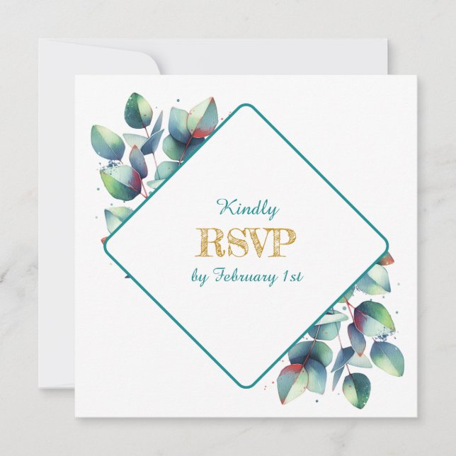 Convites Watercolor Eucalyptus Botanical Wedding RSVP (Frente)