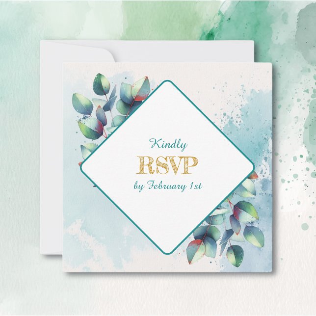Convites Watercolor Eucalyptus Botanical Wedding RSVP (Criador carregado)