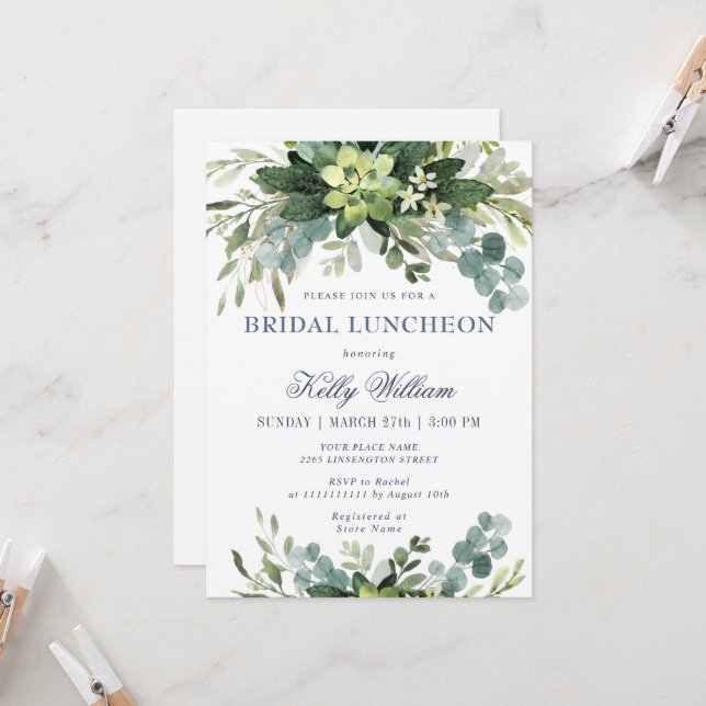 Convites Watercolor Eucalyptus BRIDAL LUNCHEON (Frente/Verso In Situ)