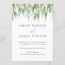 Convites Watercolor Eucalyptus Deixa Casamento Verde Dourad