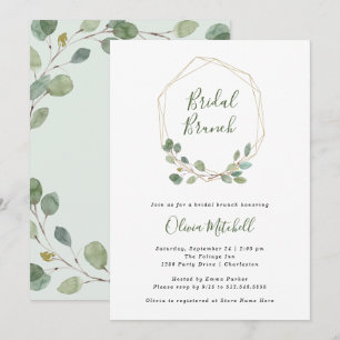 Convites Watercolor Eucalyptus Dourado Geométrico Bridal B