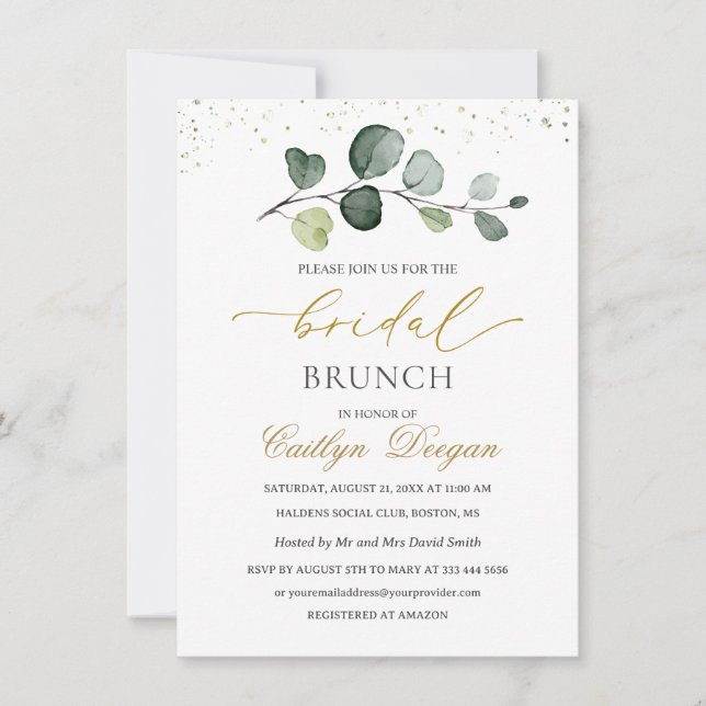 Convites Watercolor Eucalyptus Foliage Bridal Brunch (Frente)
