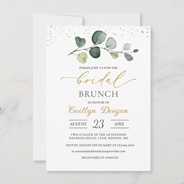 Convites Watercolor Eucalyptus Foliage Bridal Brunch (Frente)