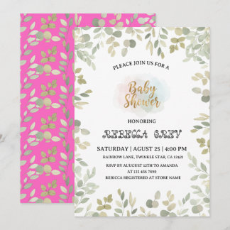 Convites Watercolor Eucalyptus Gender Neutral Baby Shower
