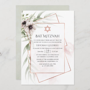 Convites Watercolor Eucalyptus Geométrico Bat Mitzvah