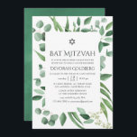 Convites Watercolor Eucalyptus Greenery Bat Mitzvah<br><div class="desc">Convite de morcego verde de prata verde folha mitzvah com quadro geométrico e tipografia de escrita manual,  projetado para ser rápida e facilmente personalizado de acordo com as especificidades de seu evento.</div>