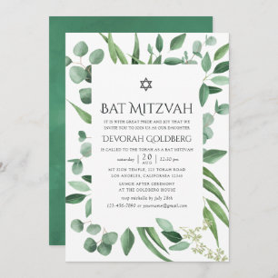 Convites Watercolor Eucalyptus Greenery Bat Mitzvah