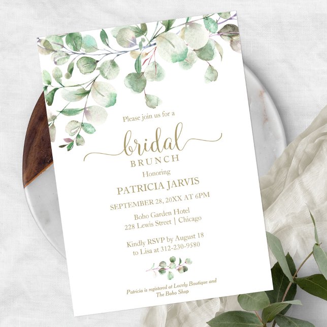 Convites Watercolor Eucalyptus Greenery Bridal Brunch (Criador carregado)