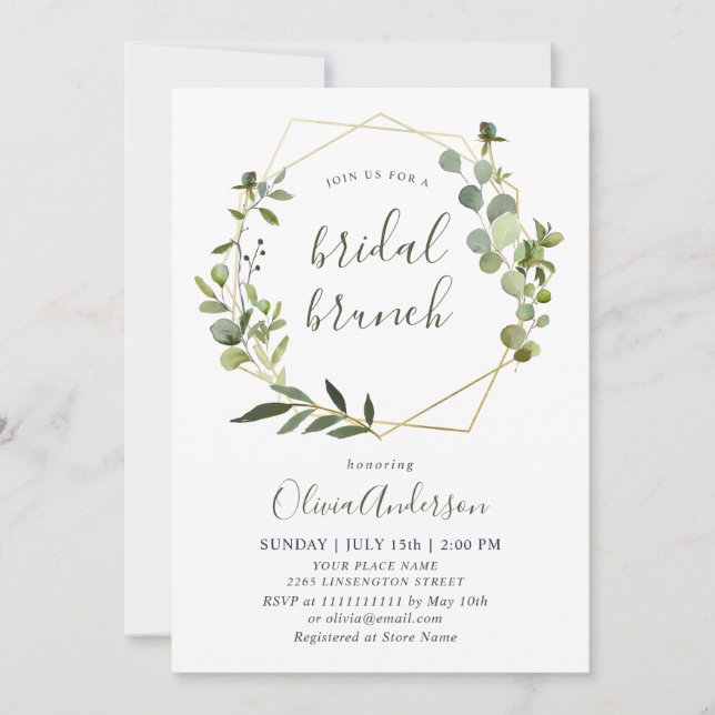 Convites Watercolor Eucalyptus Greenery BRIDAL BRUNCH (Frente)