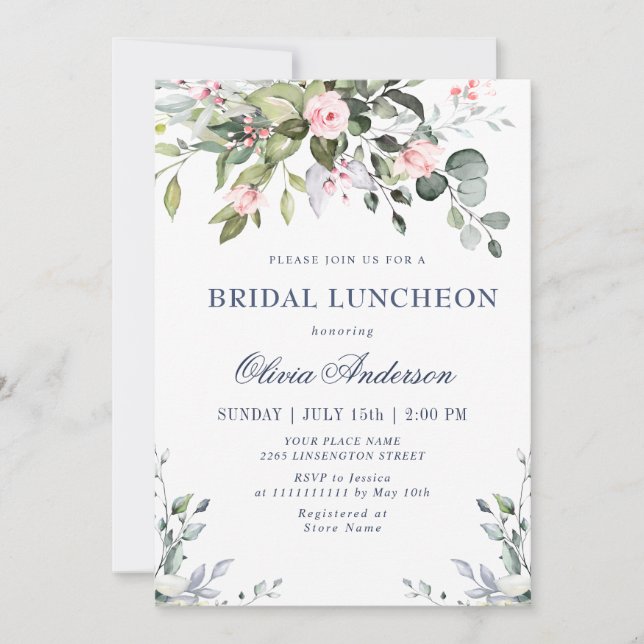 Convites Watercolor Eucalyptus Greenery BRIDAL LUNCHEON (Frente)