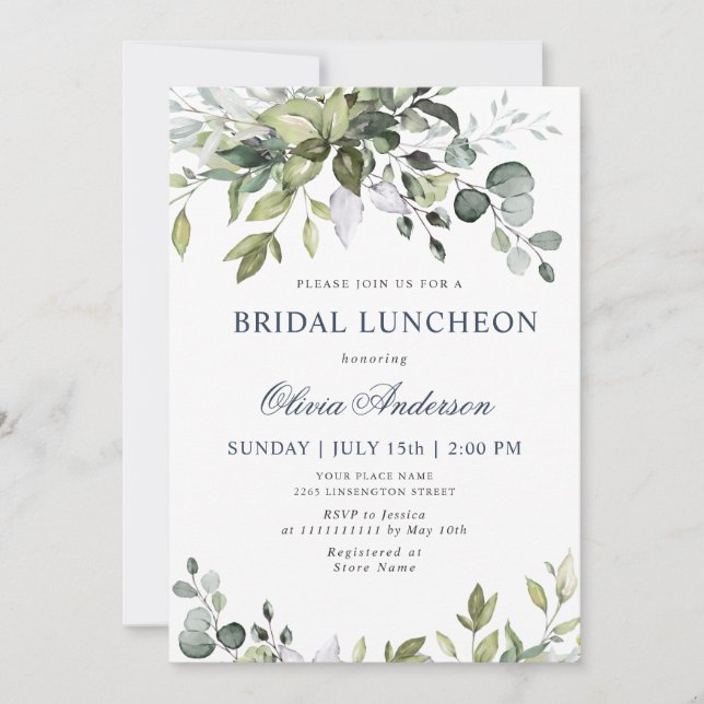 Convites Watercolor Eucalyptus Greenery BRIDAL LUNCHEON (Frente)