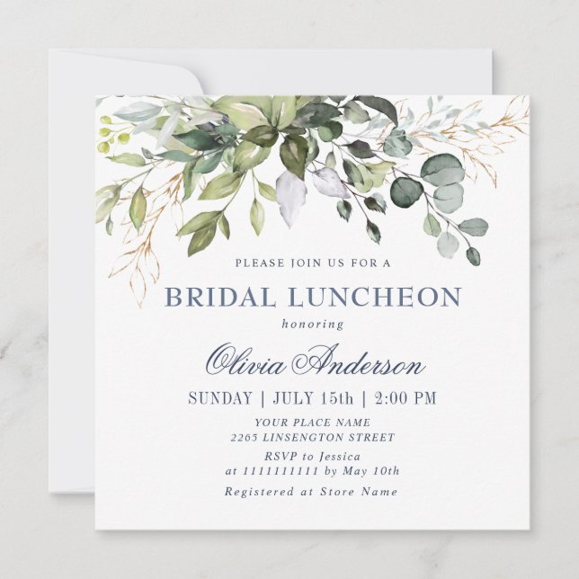 Convites Watercolor Eucalyptus Greenery BRIDAL LUNCHEON (Frente)