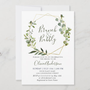 Convites Watercolor Eucalyptus Greenery BRUNCH BUBBLY