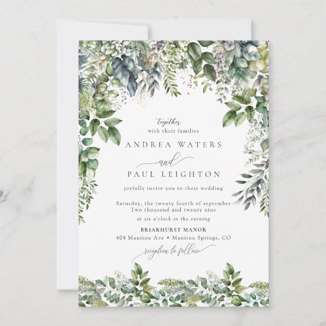 Convites Watercolor Eucalyptus Greenery | Casamento Botânic (Frente)