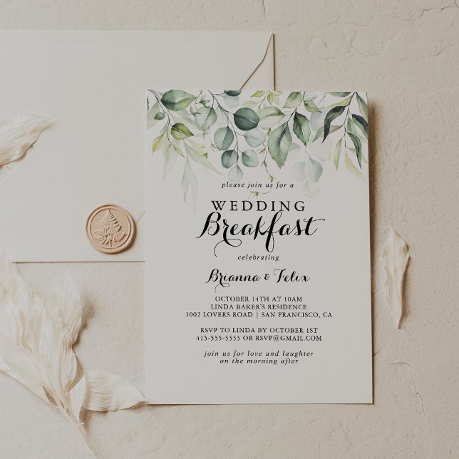 Convites Watercolor Eucalyptus Greenery Casamento Breakfast (Criador carregado)