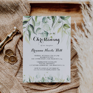 Convites Watercolor Eucalyptus Greenery Christening