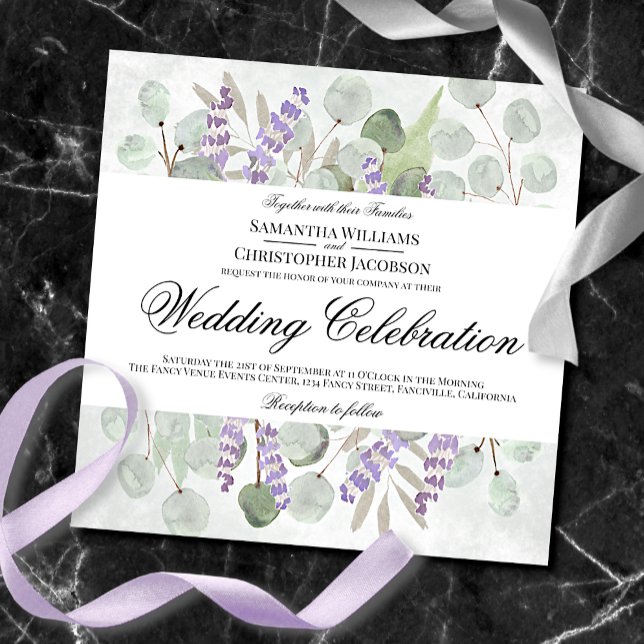 Convites Watercolor Eucalyptus & Lavanda Boho Chic Wedding (Criador carregado)